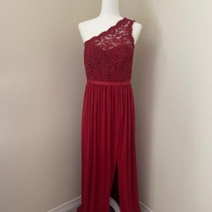 David's Bridal One Shoulder Lace Bridesmaid Dress